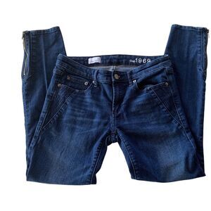 2014 Gap 1969 Jeans Always Skinny Dark Scrape Ankle Zipper Stretch 27 29 Waist